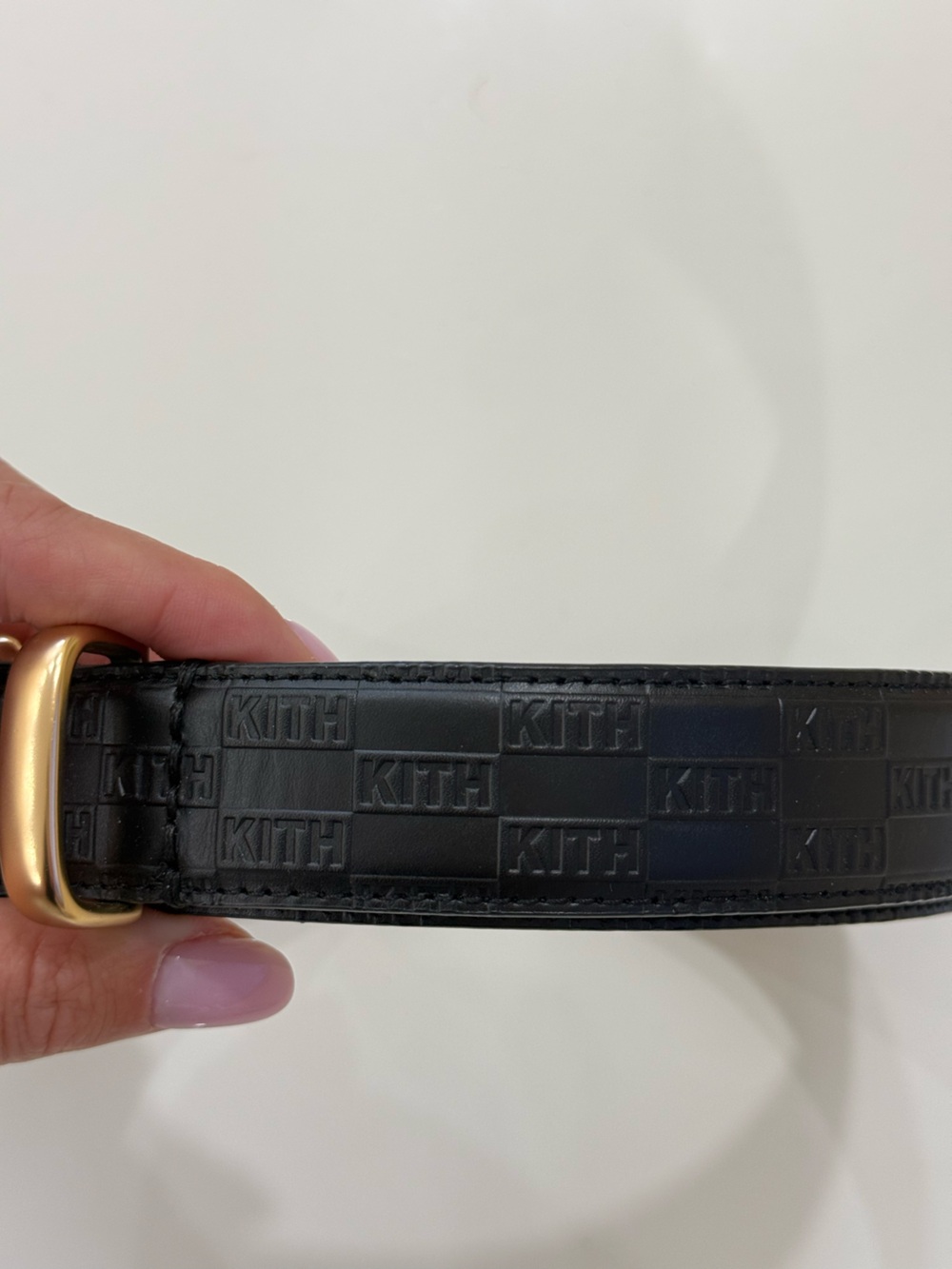 Kith Monogram Black Embossed Leather Belt with Gold-Tone Buckle